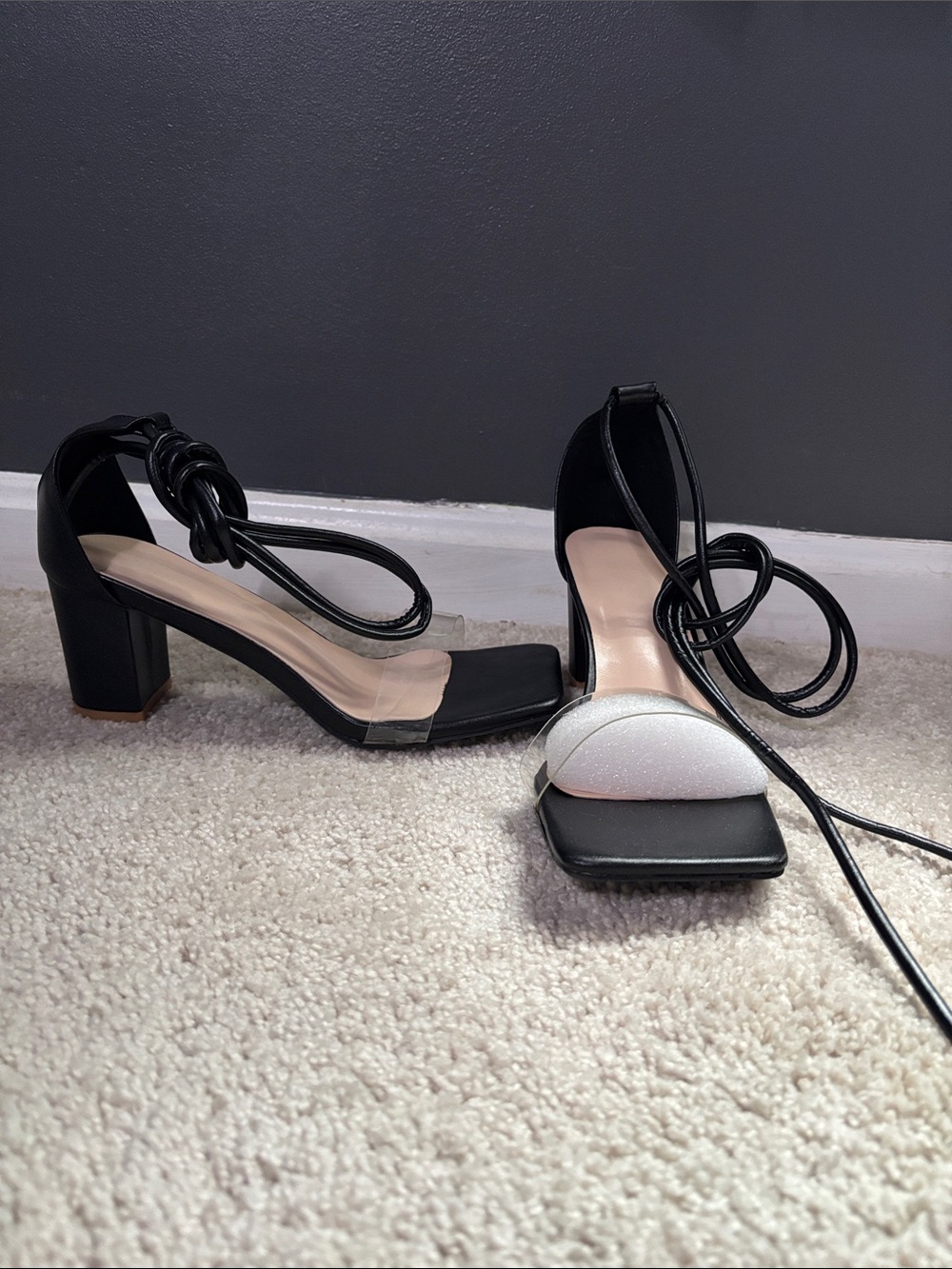 Fashion Nova Black Lace-Up Block Heel Sandals with Silver Toe